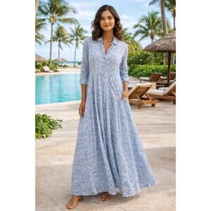 Livro Maxi Shirtdress Periwinkle Chintz Size Medium Cotton